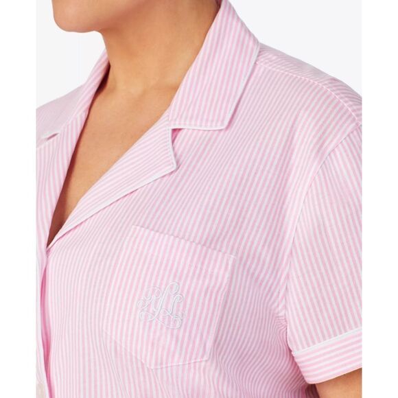 New! RALPH LAUREN Women's Striped Knit Pajamas PJ 2-Piece Set Top Shorts Size 1X - Picture 2 of 4